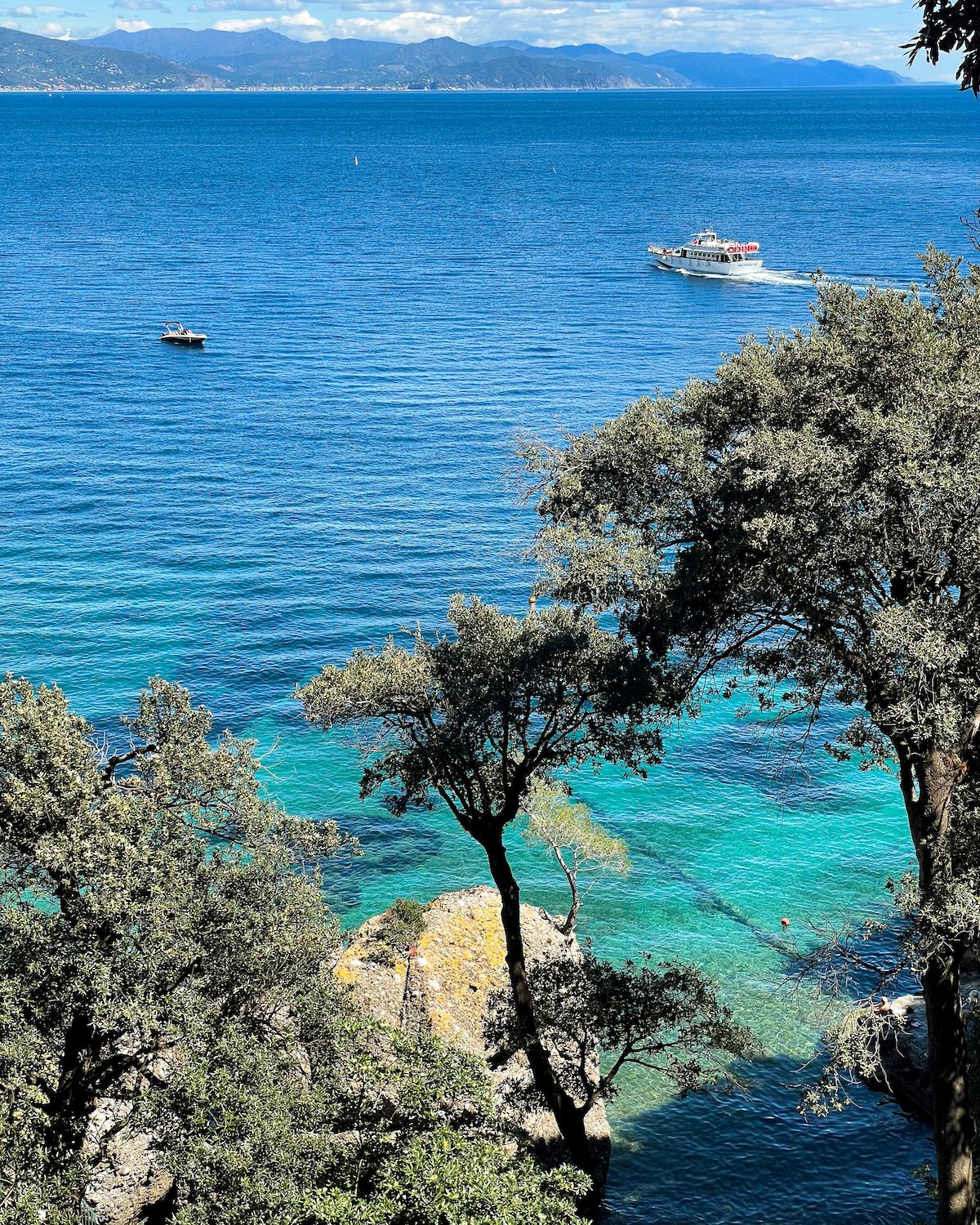 Ferry cruising along the rich blue sea near Portofino