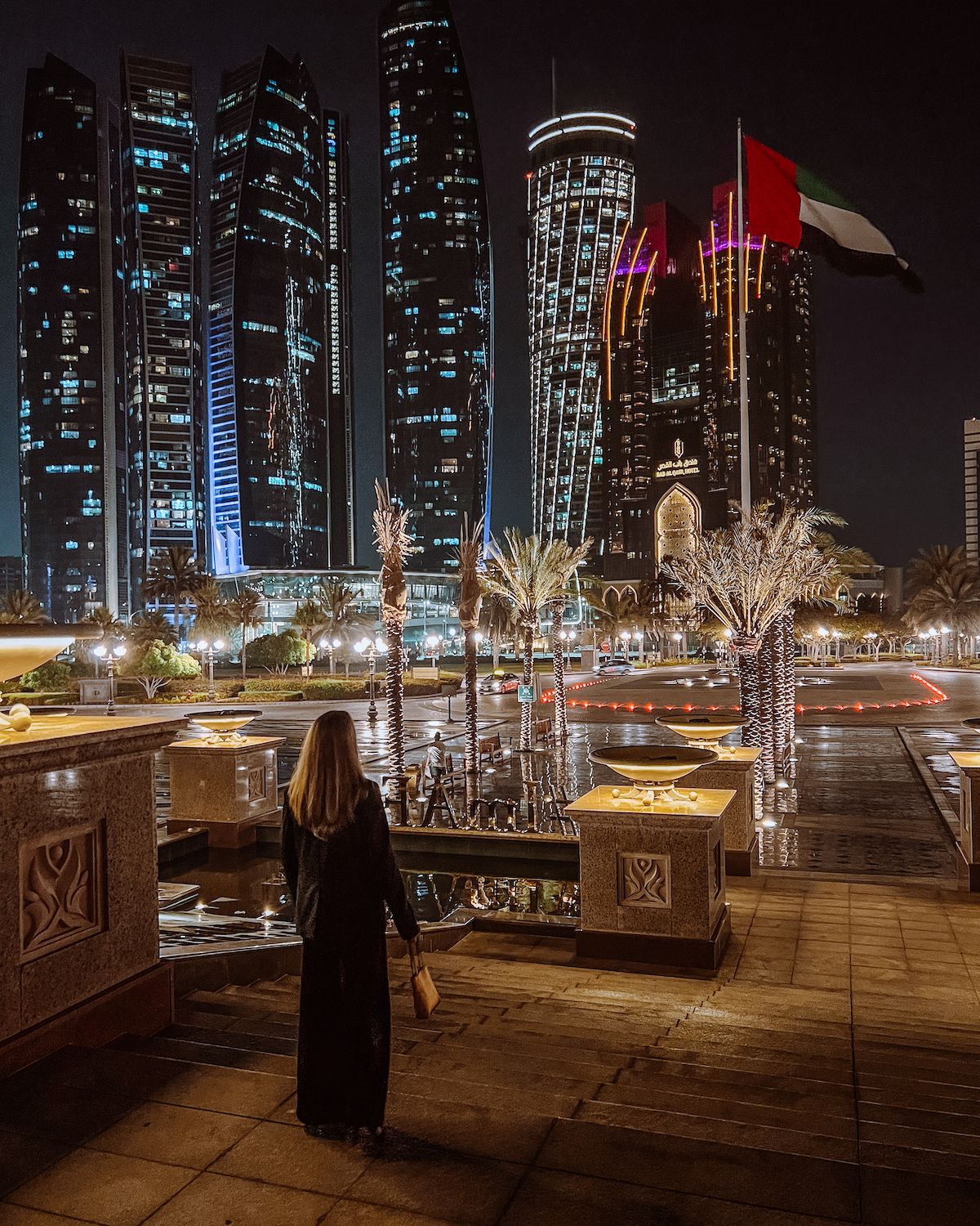 Skyscrapers in Abu Dhabi lit up at night